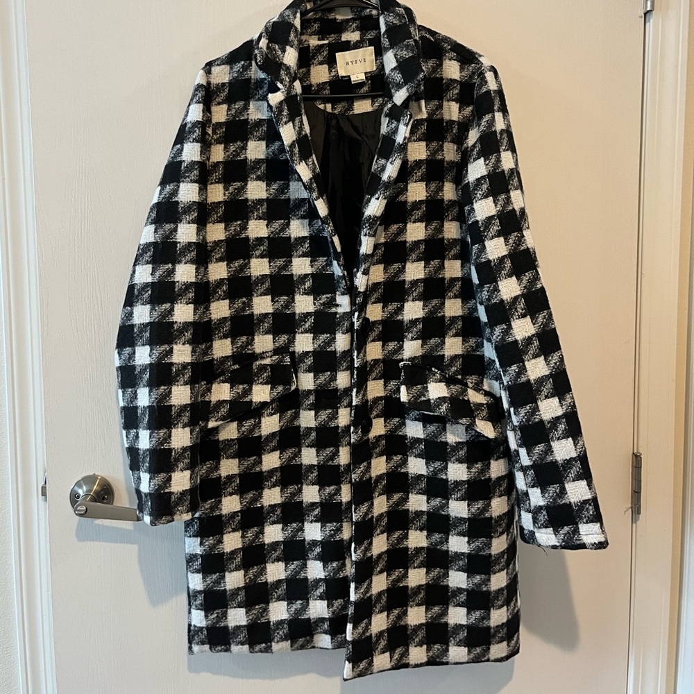 black and white plaid coat